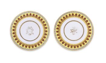 Two S&#232;vres plates from a service delivered to Count Beugnot, dated 1823