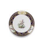 A S&#232;vres blue-ground ornithological dessert plate from the 'Sudell Service' (assiette &#224...