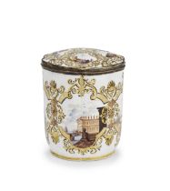 A rare silver-gilt-mounted Meissen tobacco jar and cover, circa 1735