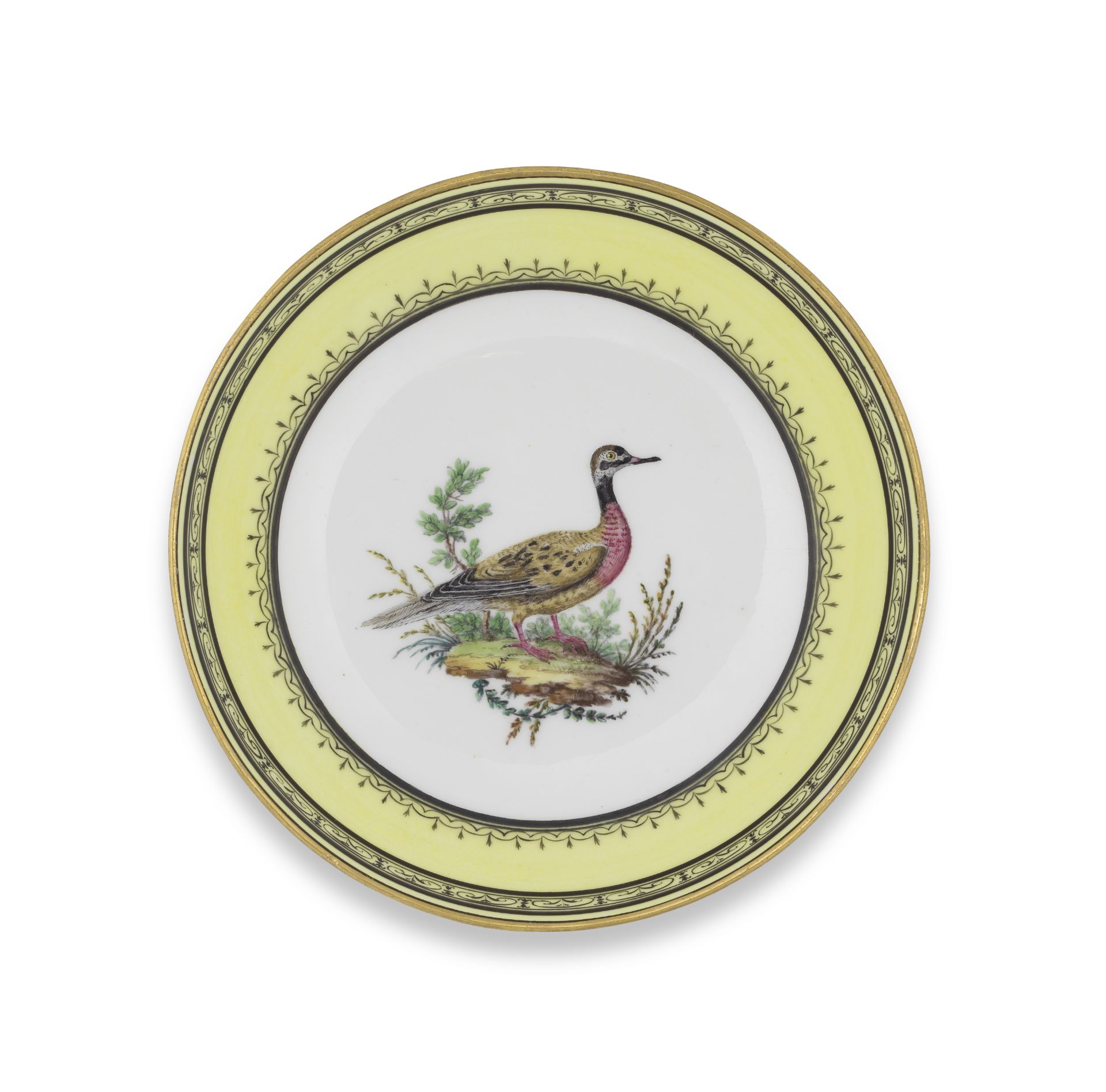 A S&#232;vres yellow-ground ornithological deep dish (compotier rond), dated 1792