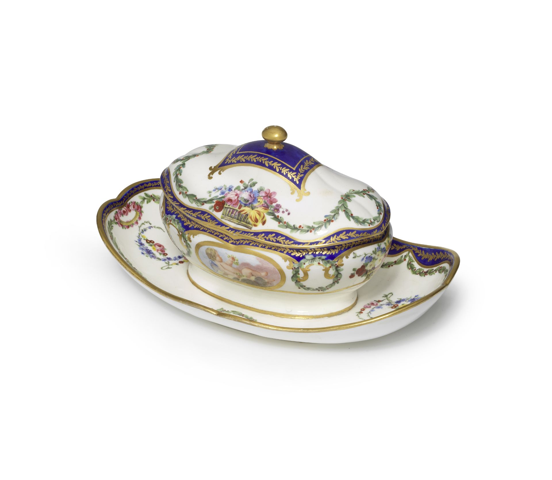 A S&#232;vres sugar bowl and cover on a fixed stand (sucrier de Monsieur le Premier) from the se...