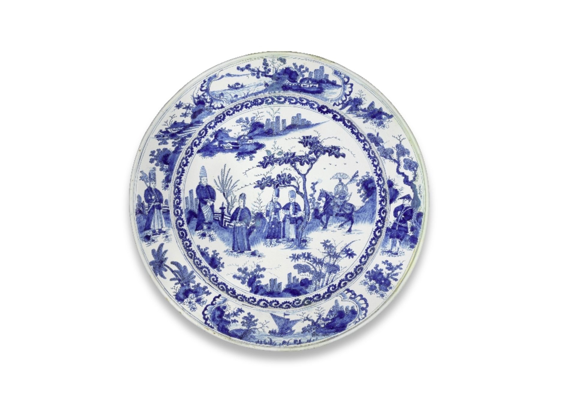 A very large and rare Nevers faience charger, circa 1680