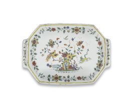 A Rouen faience two-handled tray (banette), circa 1740