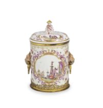 A rare Meissen silver-mounted tobacco jar and cover, circa 1725-30