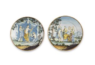 A pair of Siena maiolica dishes, probably workshop of Ferdinando Maria Campani, circa 1745