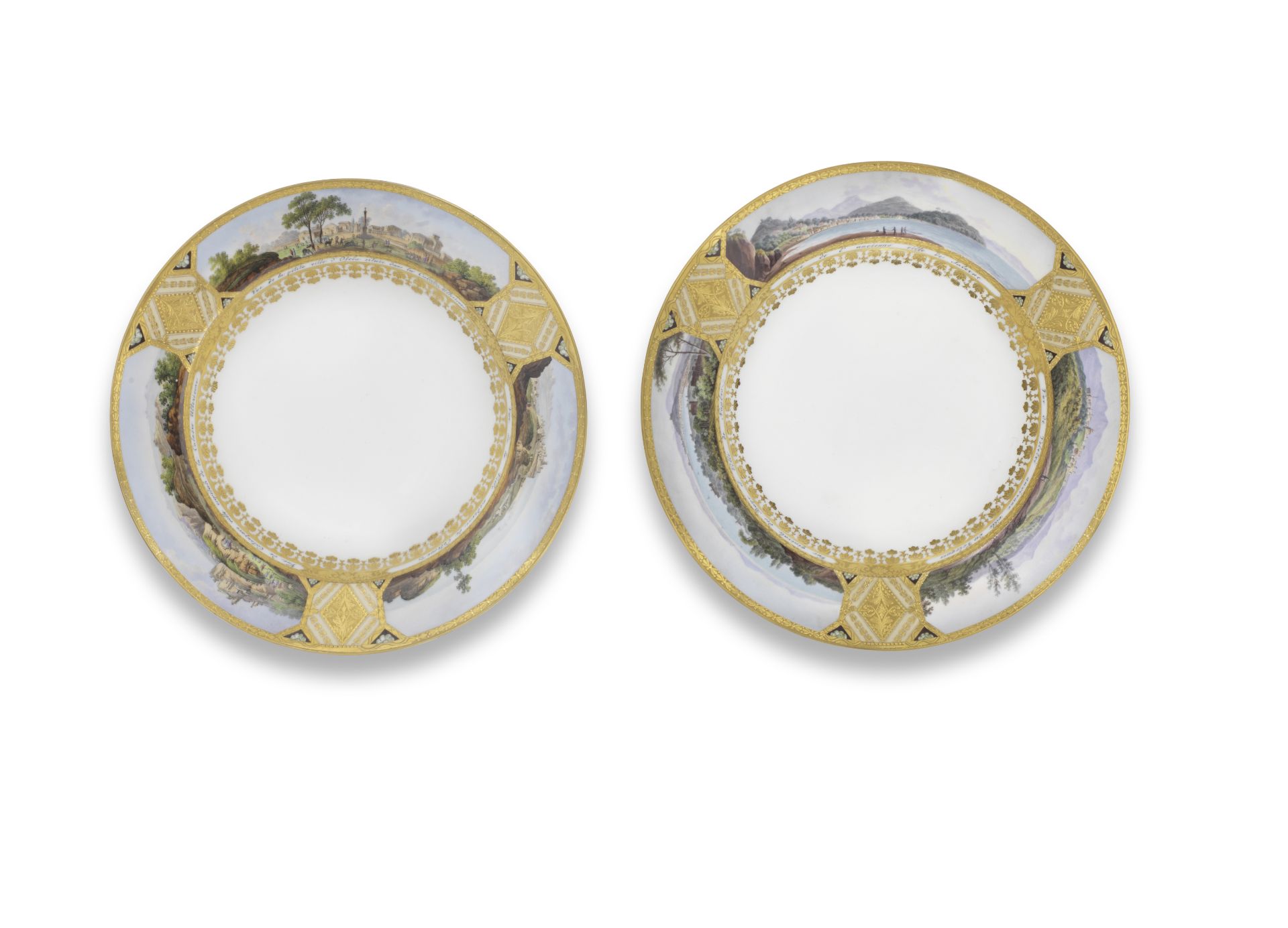 A pair of Vienna, Sorgenthal, soup plates with Italian views, the porcelain circa 1799, the deco...