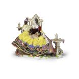 A Meissen crinoline group of a seated lady with a servant, circa 1910