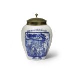 A Dutch Delftware tobacco jar and brass cover, De Drie Klokken (The Three Bells) factory, second...