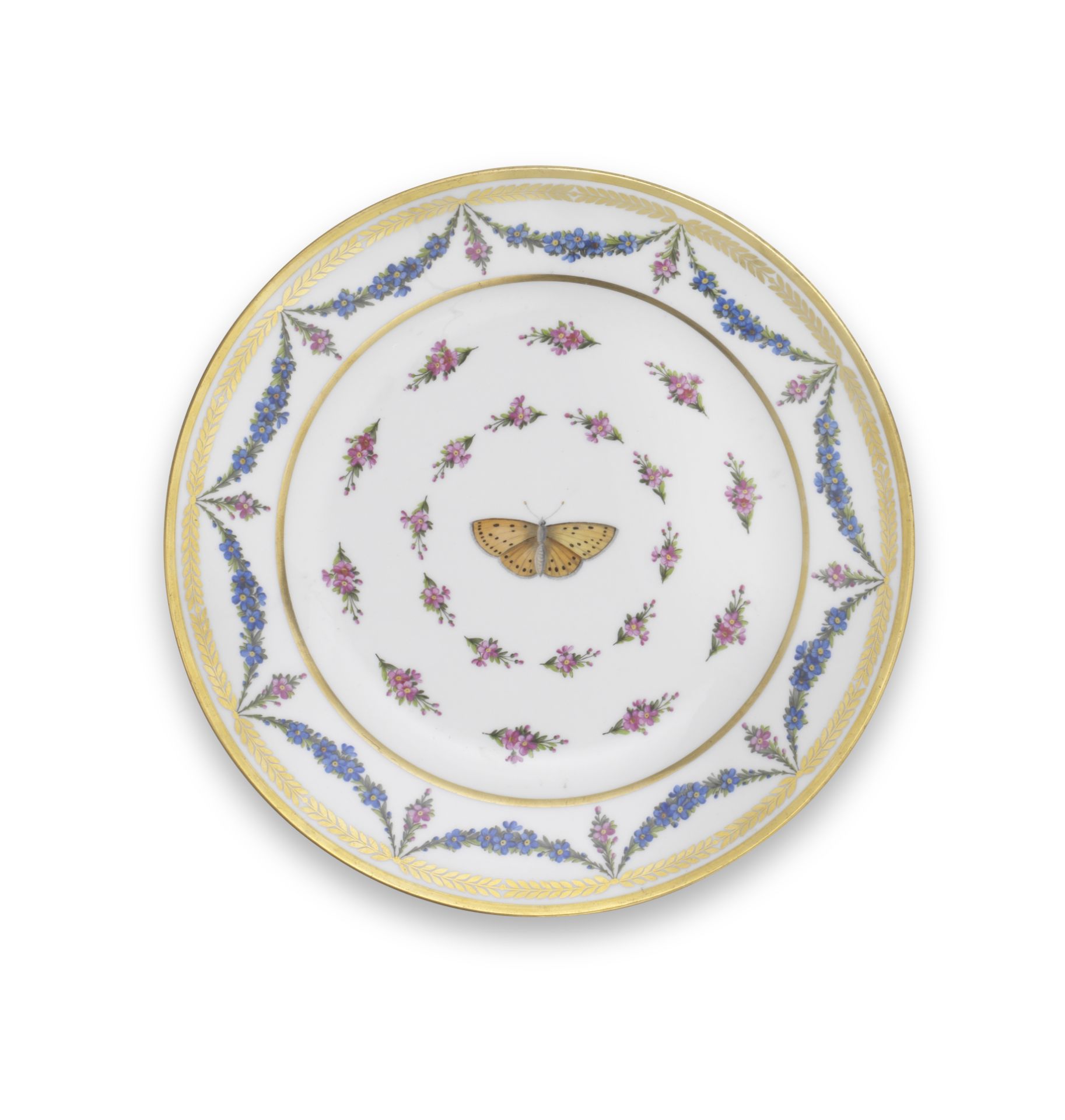 A S&#232;vres hard-paste plate from the 'service fleurettes et papillons color&#233;s' for Charl...