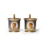 Two S&#232;vres blue-ground cameo cups, from a cabaret delivered to Hortense Bonaparte, Queen of...