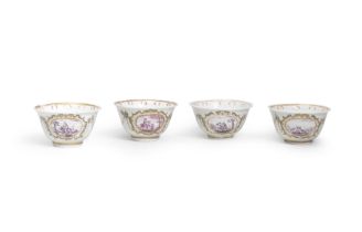 Four Meissen Hausmaler teabowls, the porcelain circa 1730, probably decorated in Bayreuth, circa...