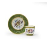 A S&#232;vres green-ground cup and saucer (gobelet 'Bouillard' et soucoupe'), dated 1767