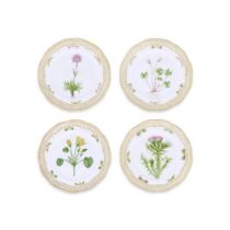 Four Royal Copenhagen 'Flora Danica' dessert plates, circa 1952