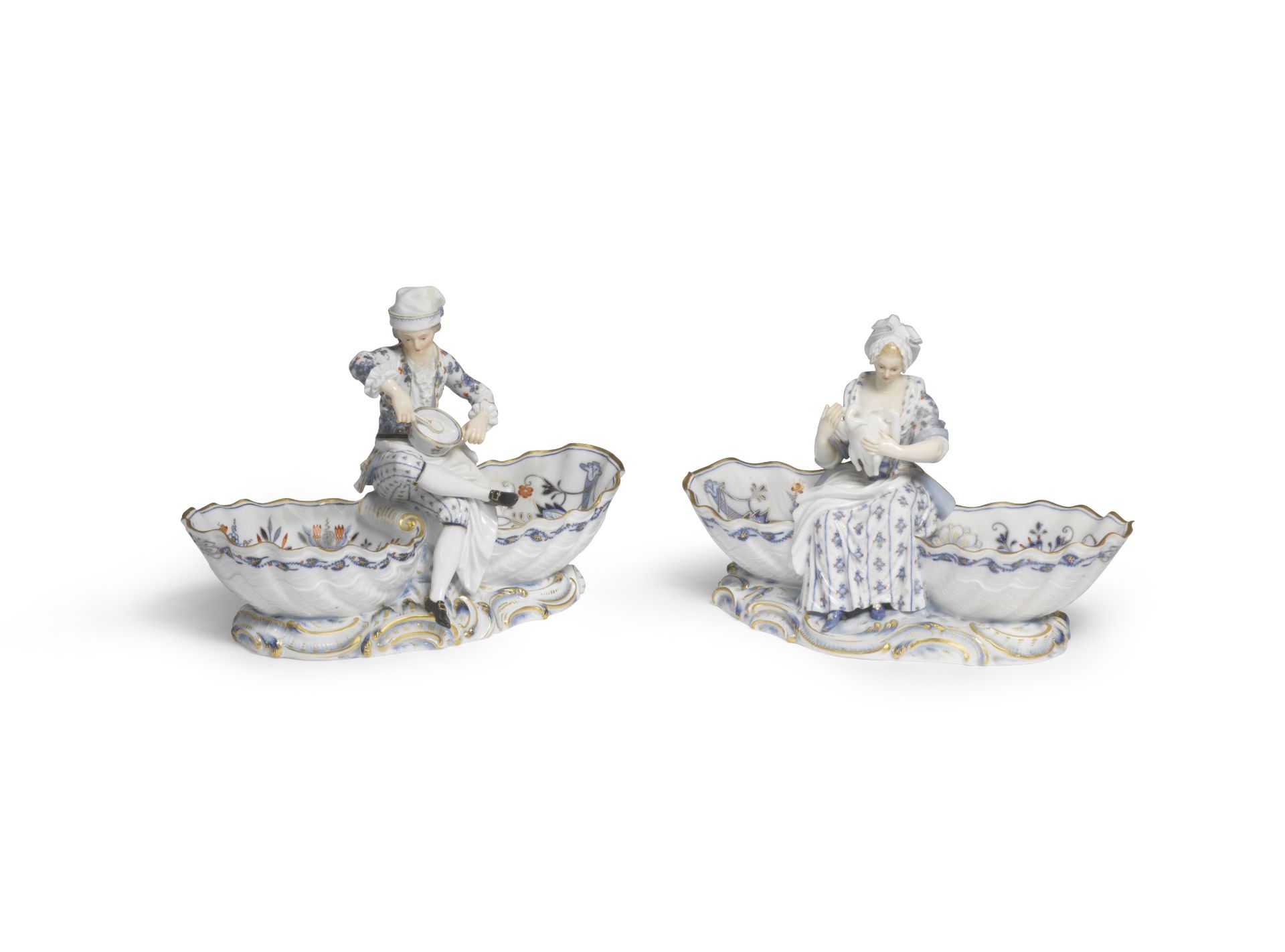A pair of large Meissen figural salts, late 19th century