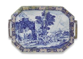 A Rouen faience tray (banette) depicting the conversion of Saint Paul, circa 1720-1730