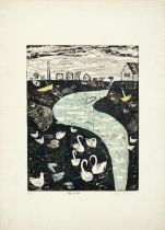 Julian Trevelyan R.A. (British, 1910-1988) Chiswick (Low Tide) Etching and aquatint in colours, ...