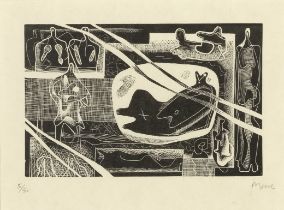 Henry Moore O.M., C.H. (British, 1898-1986) Figures sculptures Woodcut, 1931-66, on Japon teint&...