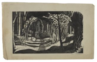 John Nash R.A. (British, 1893-1977) Interior of a Wood Wood engraving, 1922, on tissue-thin laid...