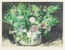 John Piper C.H. (British, 1903-1992) Dahlias and Ferns Etching in colours, 1987, on Arches wove ...