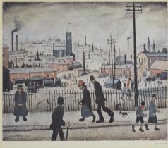 Laurence Stephen Lowry R.A. (British, 1887-1976) View of a Town Offset lithograph in colours, 19...
