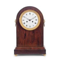 A mid 19th century brass inlaid rosewood mantel clock