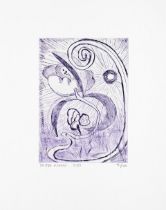 Shara Hughes (American, born 1981) Night Opening Etching and drypoint in purple, 2022, on BFK Ri...