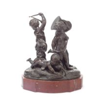 A late 19th/early 20th century French bronze group of infant bacchantes in the manner of Claude ...