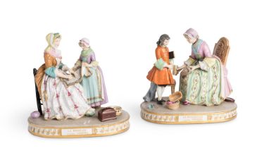 Two French porcelain figural groups after Chardin