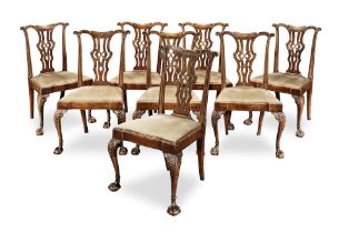 A set of eight Edwardian mahogany dining chairs in the George III Chippendale Director style (8)