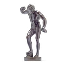 A French patinated bronze figure of The Dancing Faun with Cymbals (or The Cymbal Player) probabl...