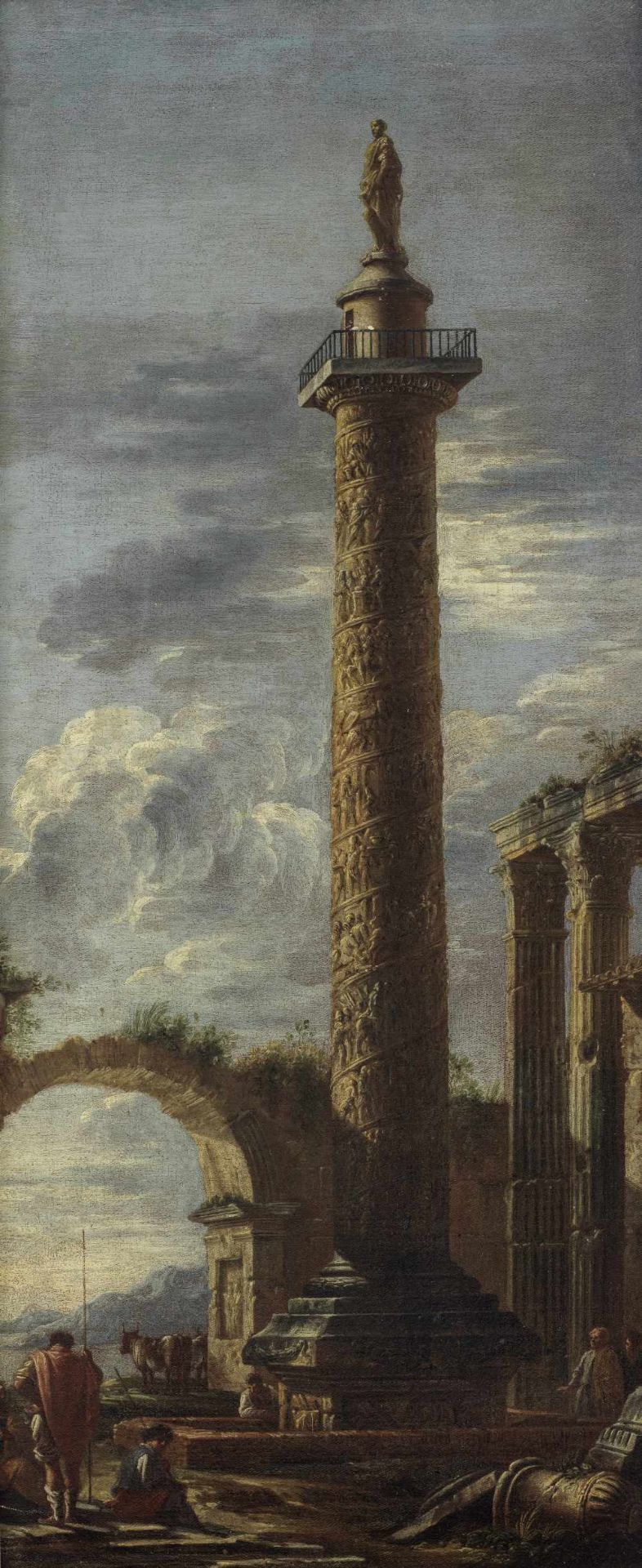 Giovanni Ghisolfi (Italian, circa 1623-1683) Trajan's column with figures nearby; and An archite...