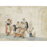 Bartolomeo Pinelli (Italian, 1781-1835) Bull running; men playing boules; young men listening to...