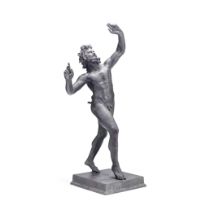 A late 19th century Italian green patinated bronze figure of The Dancing Faun probably Naples