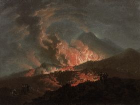 Attributed to Pietro Fabris (Italian, circa 1740-1792) Mount Vesuvius erupting at night with ele...