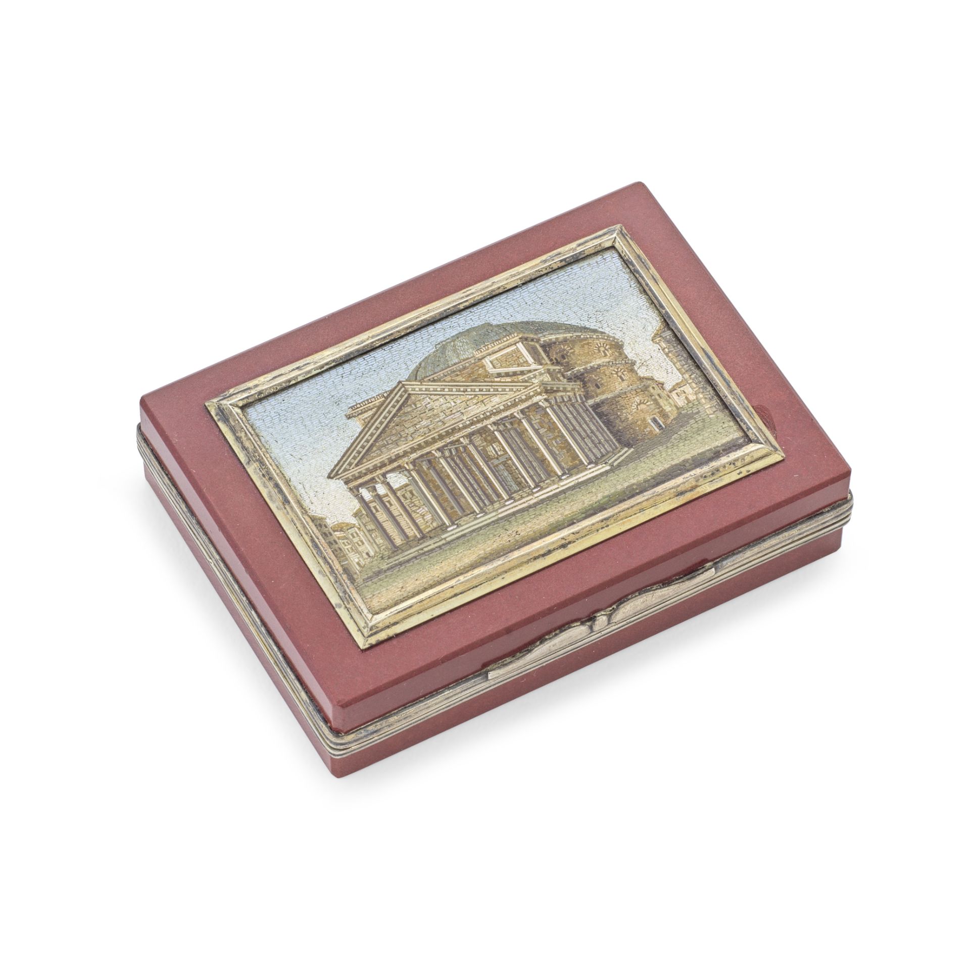 An early 19th century Italian silver-gilt mounted and micromosaic box mark to interior partially...
