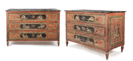 Of erotic interest - A matched pair of Italian Neoclassical revival polychrome decorated commode...