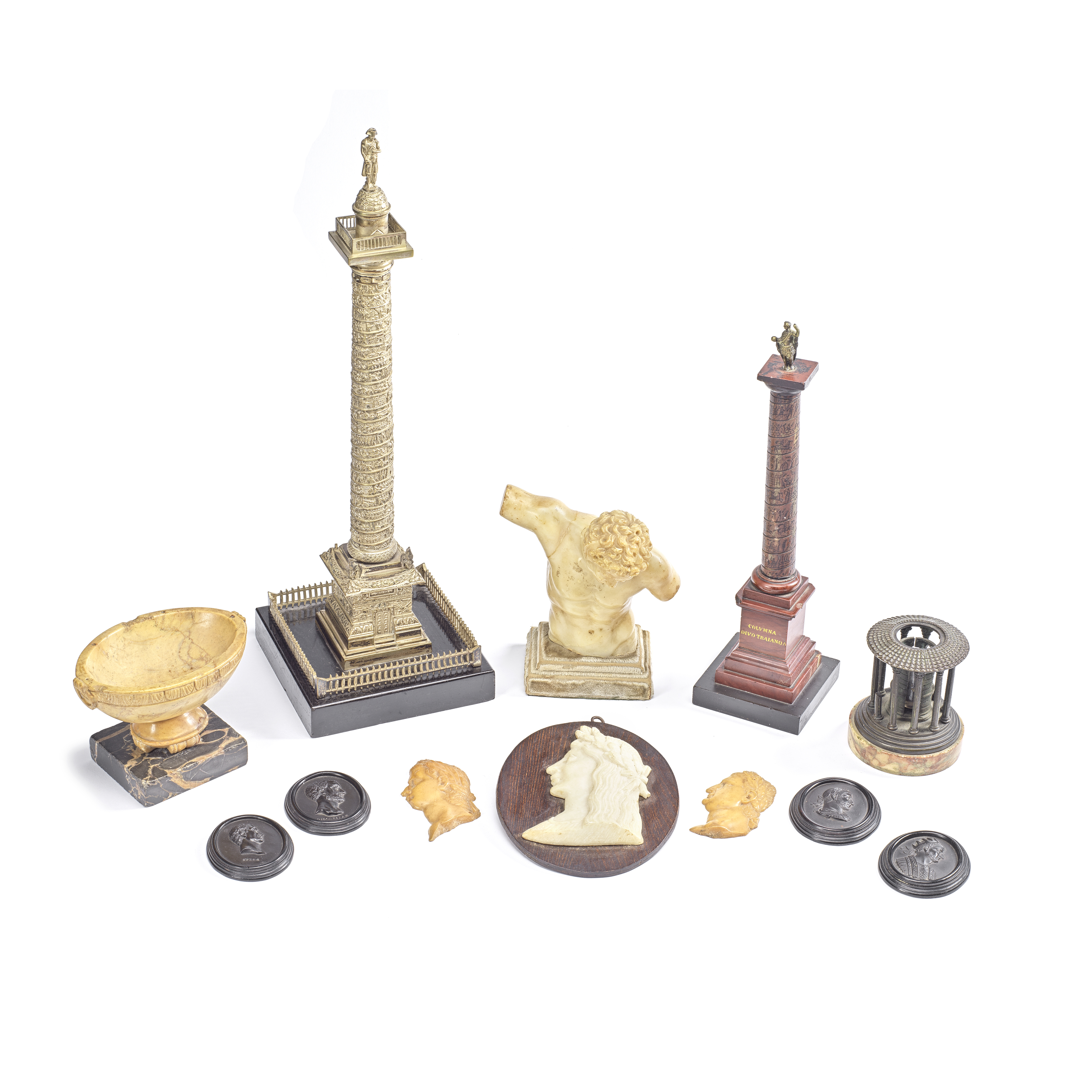 A collection 19th century and later Grand Tour ornaments, plaques and medallions