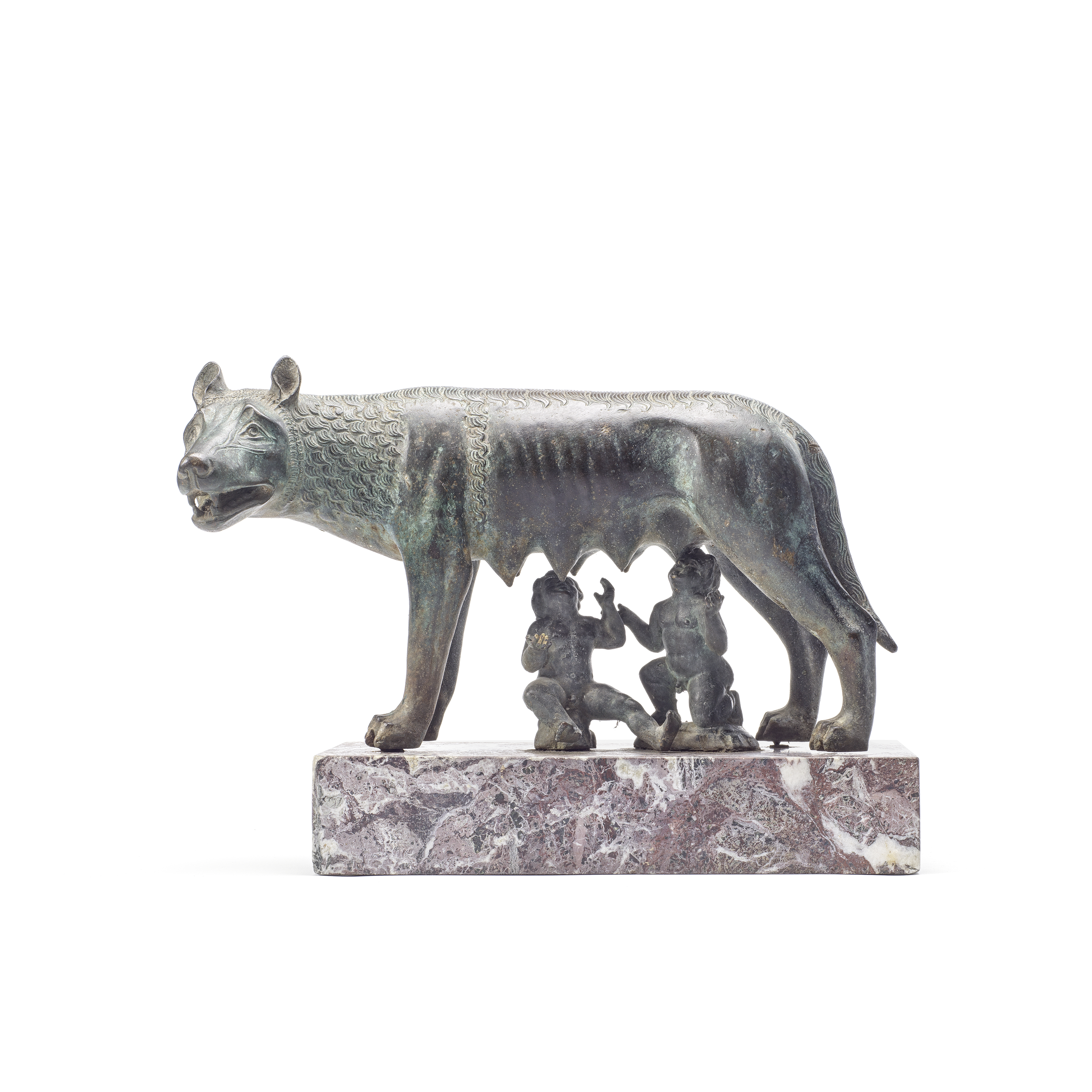 An Italian patinated bronze figural group of the Capitoline Wolf after the antique, probably la...