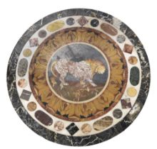 An Italian early 19th century pietra dura and marble top fixed on a later mahogany occasional ta...