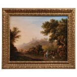 Carlo Labruzzi (Italian, 1748-1817) An Italianate landscape with travellers on a country path; a...