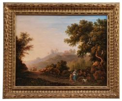 Carlo Labruzzi (Italian, 1748-1817) An Italianate landscape with travellers on a country path; a...