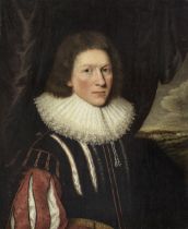 Anglo-Dutch School, circa 1625 Portrait of a gentleman, half-length, in a slashed doublet and ru...