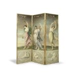George Romney (Beckside 1734-1802 Kendal) A three-panelled screen: Classical figures dancing ea...
