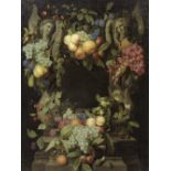 Joris van Son (Antwerp 1623-1667) A garland of peaches, damsons, grapes, pears, cobb nuts, maize...