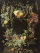 Joris van Son (Antwerp 1623-1667) A garland of peaches, damsons, grapes, pears, cobb nuts, maize...