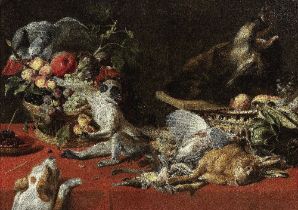 Attributed to Frans Snyders (Antwerp 1579-1657), and Studio Still life of a basket of fruit wit...