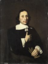 Nicolaes Maes (Dordrecht 1634-1693 Amsterdam) Portrait of a gentleman, half-length, holding a pa...