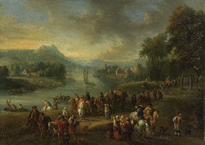Theobald Michau (Tournai 1676-1765 Antwerp) A river landscape with figures and horses on a path