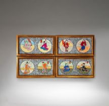 WEDGWOOD Eight 'Japanese subject' tiles from a set of twelve, circa 1875