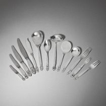 JOHAN ROHDE FOR GEORGE JENSEN Set of 'Acorn' pattern cutlery, design introduced 1916 and these m...
